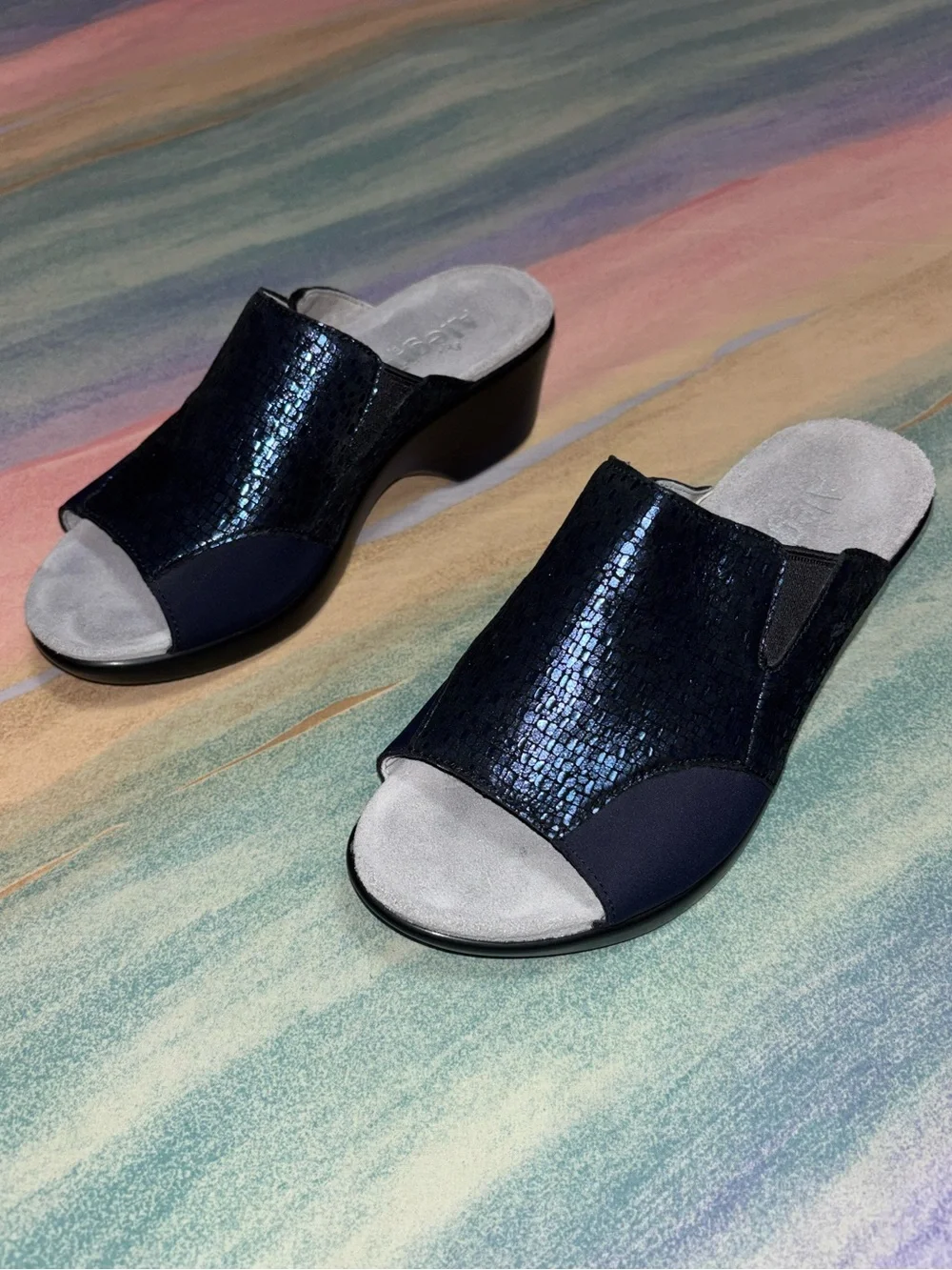 Alegria Leather Slide Wedge Sandals Ryli Tile Me Dusk - size 38 EU / US 7.5